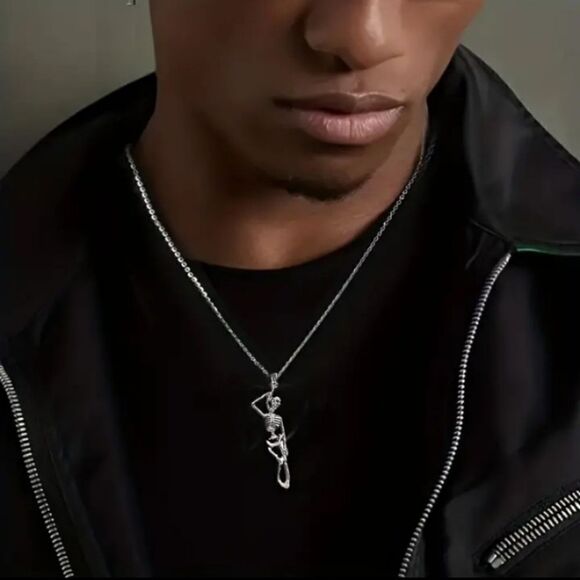 Men's skeleton necklace New b23 - Picture 1 of 3